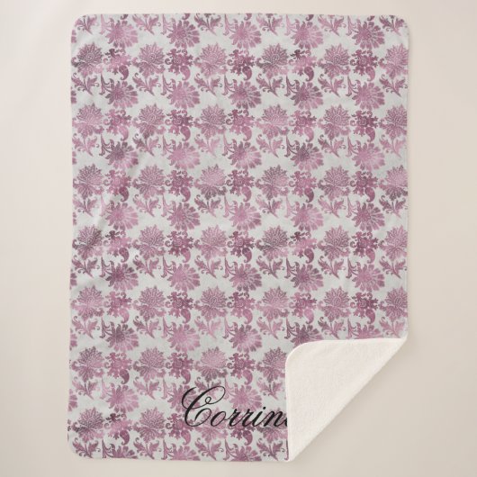 Romantische Bourgogne Rood Zilver Bloemen Sherpa Deken (Voorkant)