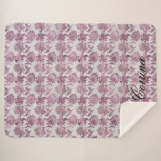 Romantische Bourgogne Rood Zilver Bloemen Sherpa Deken (Voorkant (horizontaal))