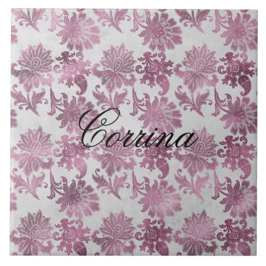 Romantische Bourgogne Rood Zilver Bloemen Tegeltje (Voorkant)