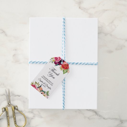 Romantische Bourgogne Tropische Bloemen Dank u Cadeaulabel (Met Touw)