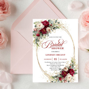 Romantische Bourgogne Witte Rozen Gouden Bruilofts Kaart