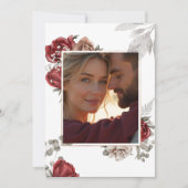 Romantische Bourgogne & Zilveren Bloemen Foto Huwe Kaart (Voorkant)