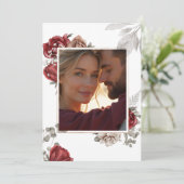 Romantische Bourgogne & Zilveren Bloemen Foto Huwe Kaart (Staand voorkant)