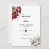 Romantische Bourgogne & Zilveren Bloemen Foto Huwe Kaart (Achterkant)