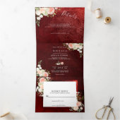 Romantische Bourgondië Blush Roze Bloemen bruiloft Drieluik Uitnodiging (Binnen)