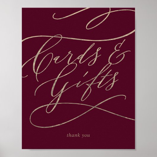 Romantische Bourgondië Calligraphy Kaarten en Gesc Poster (Voorkant)