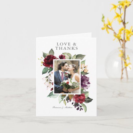 Romantische Bourgondië en Plum Floral Foto Dank u Kaart (Gele Bloem)