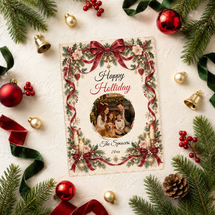 Romantische Bourgondië Kerst Familieportret Feestdagenkaart