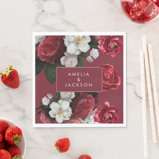 Romantische Bourgondië rood bloemenval bruiloft Servet (Insitu)