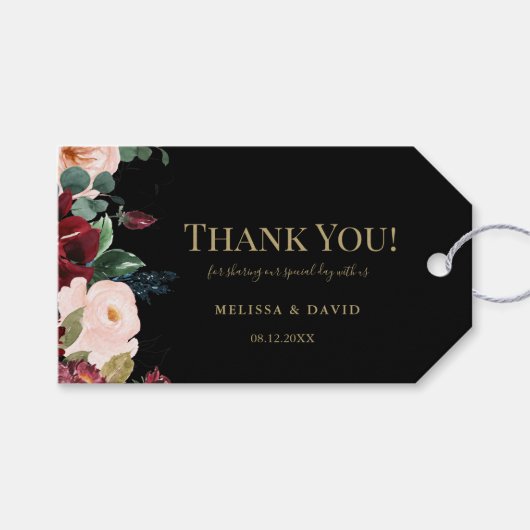 Romantische Bourgondië, Roze, Blauw en Zwart Dank Cadeaulabel (Voorkant (Horizontaal))