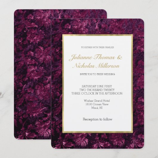 Romantische Bourgondiër Bloemige Witte Gouden Trou Kaart (Voorkant / Achterkant)