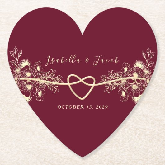 Romantische Bourgondiër trouwpapier onderzetters (Voorkant)