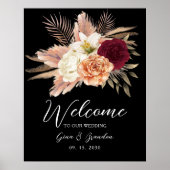 Romantische Bourgondische Black Floral bruiloft We Poster (Voorkant)