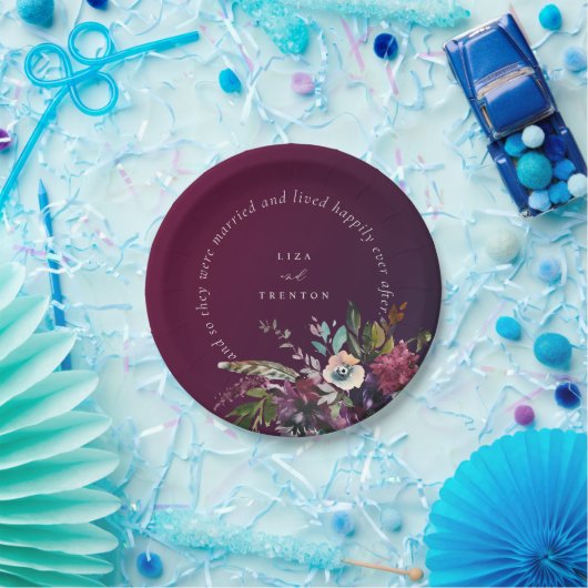 Romantische Bourgondische bloem nog lang en gelukk Papieren Bordje (Feest)