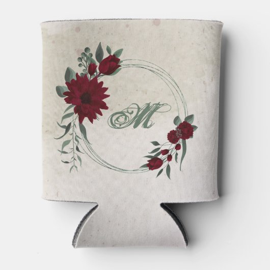 Romantische Bourgondische bloemen en groene blader Blikjeskoeler (Voorkant)