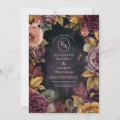 Romantische Bourgondische Bloom Herfst Huwelijk Th Kaart (Voorkant)