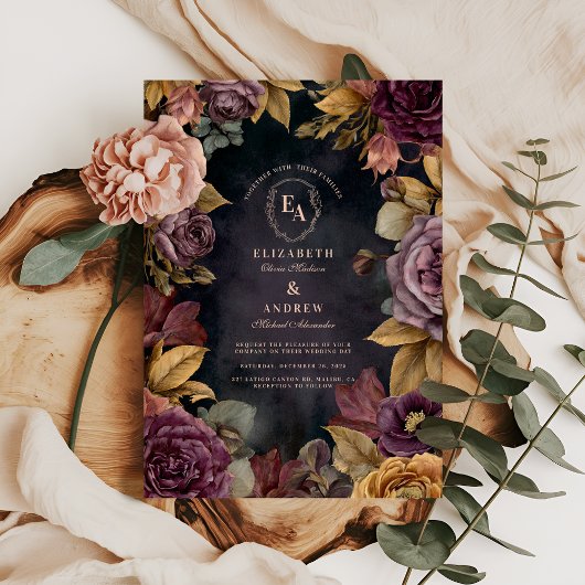 Romantische Bourgondische Bloom Herfst Huwelijk Th Kaart