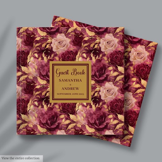 Romantische Bourgondische Blush Gold bruiloft gast Gastenboek