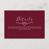 Romantische Bourgondische bruiloft details Informatiekaartje (Voorkant)