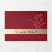 Romantische Bourgondische foto bruiloft uitnodigin Drieluik Uitnodiging (Cover)