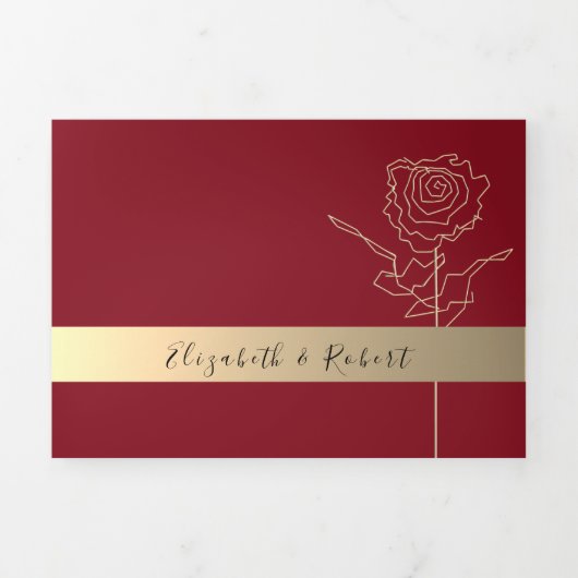 Romantische Bourgondische foto bruiloft uitnodigin Drieluik Uitnodiging (Cover)