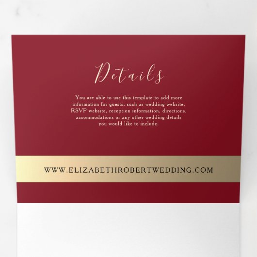 Romantische Bourgondische foto bruiloft uitnodigin Drieluik Uitnodiging (Binnenzijde eerst)