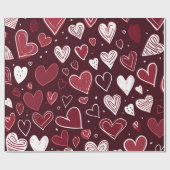 Romantische Bourgondische handgetekende harten Val Cadeaupapier (Vlak)