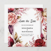 Romantische Bourgondische typografie Save The Date (Voorkant / Achterkant)