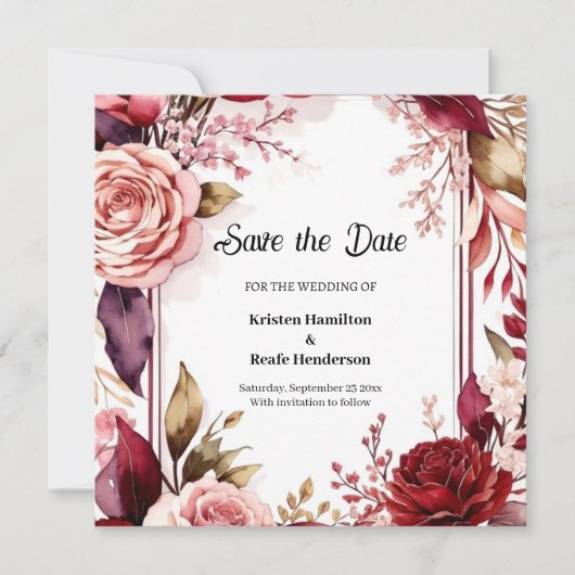 Romantische Bourgondische typografie Save The Date (Voorkant)