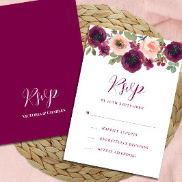Romantische Bourgondische Waterverf Floral RSVP Kaartje