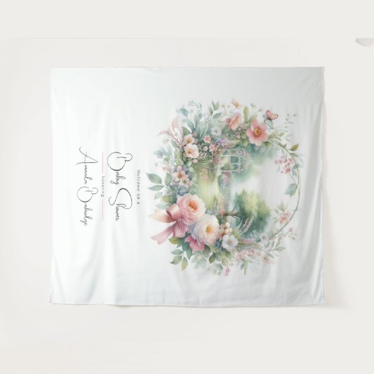 Romantische Bow Floral Baby shower Welkom Wandkleed (Voorkant (horizontaal))