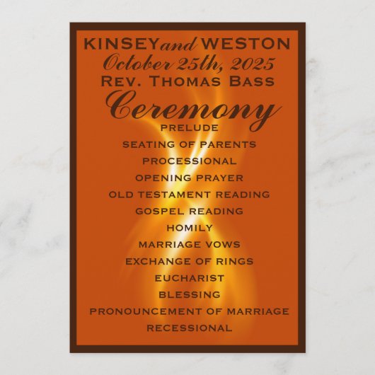 Romantische brandende vlam bruiloft programmakaart (Voorkant)