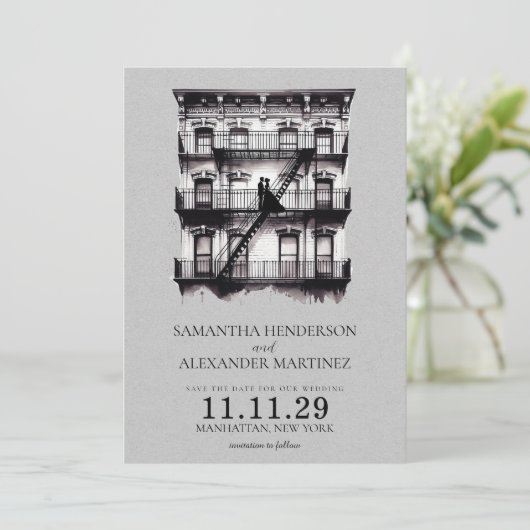 Romantische brandtrap save the date (Staand voorkant)