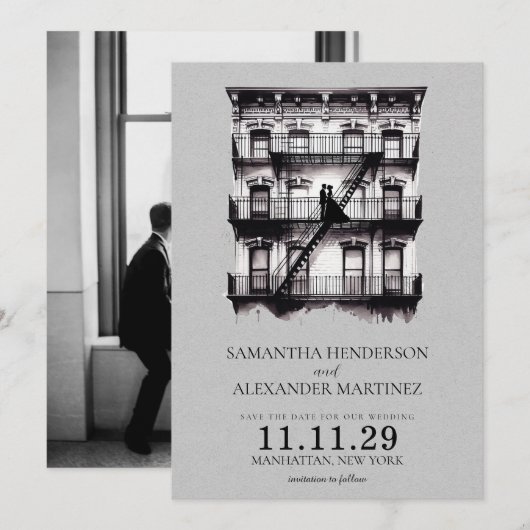 Romantische brandtrap save the date (Voorkant / Achterkant)