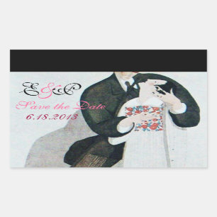 ROMANTISCHE BRIDE EN GROOM BEWAREN DE DATUM MONOGR RECHTHOEKIGE STICKER
