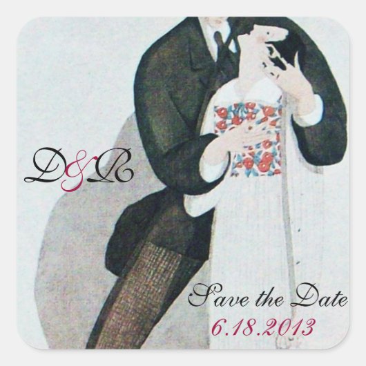 ROMANTISCHE BRIDE EN GROOM BEWAREN DE DATUM MONOGR VIERKANTE STICKER (Voorkant)