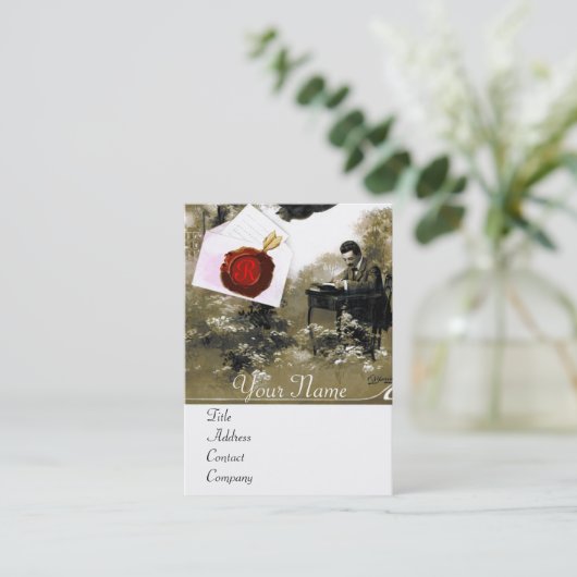 ROMANTISCHE BRIEF HOLDER RED WAX SEAL MONOGRAM VISITEKAARTJE (Staand voorkant)