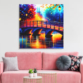 Romantische brug in de stijl van Leonid Afremov Canvas Afdruk (Insitu (Woonkamer))