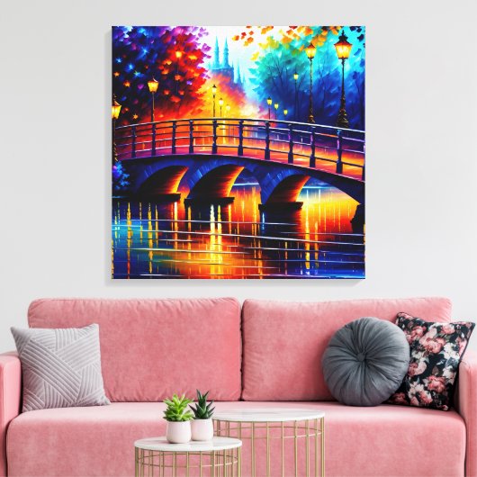 Romantische brug in de stijl van Leonid Afremov Canvas Afdruk (Insitu (Woonkamer))