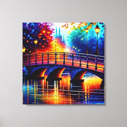 Romantische brug in de stijl van Leonid Afremov Canvas Afdruk (Voorkant)