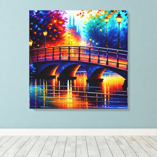 Romantische brug in de stijl van Leonid Afremov Canvas Afdruk (Insitu (Houten vloer))