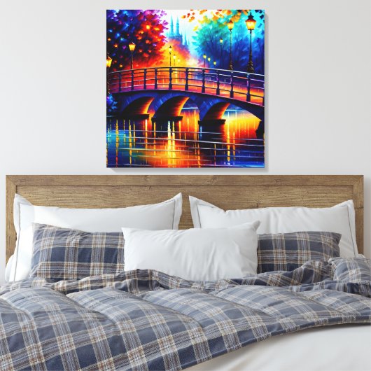 Romantische brug in de stijl van Leonid Afremov Canvas Afdruk (Insitu (Slaapkamer))