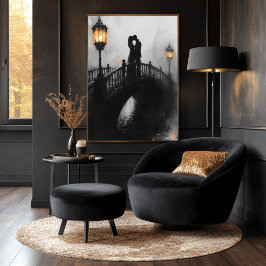 Romantische brugzoen in houtskool en lantaarn gloe poster