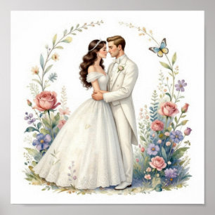 Romantische Bruid Bruidegom Bloemrijke Elegante Tr Poster