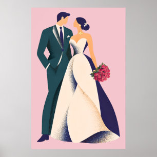 Romantische bruid & bruidegom illustratieposter poster