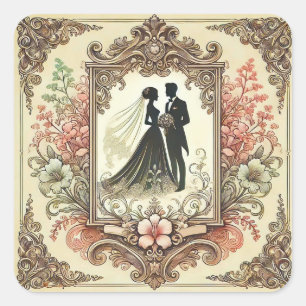 Romantische Bruid & Bruidegom 💕 Klassiek Liefdeso Vierkante Sticker