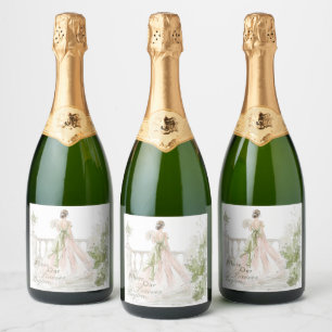Romantische bruid elegante terras tuin bruiloft sparkling wijnetiket