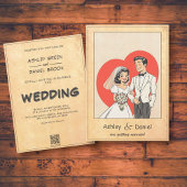 romantische bruid en bruidegom 50s Comic Wedding Kaart