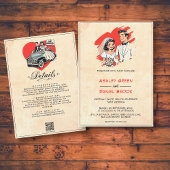  romantische bruid en bruidegom 50s Comic Wedding Kaart