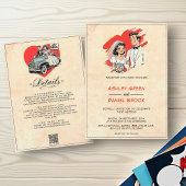  romantische bruid en bruidegom 50s Comic Wedding Kaart